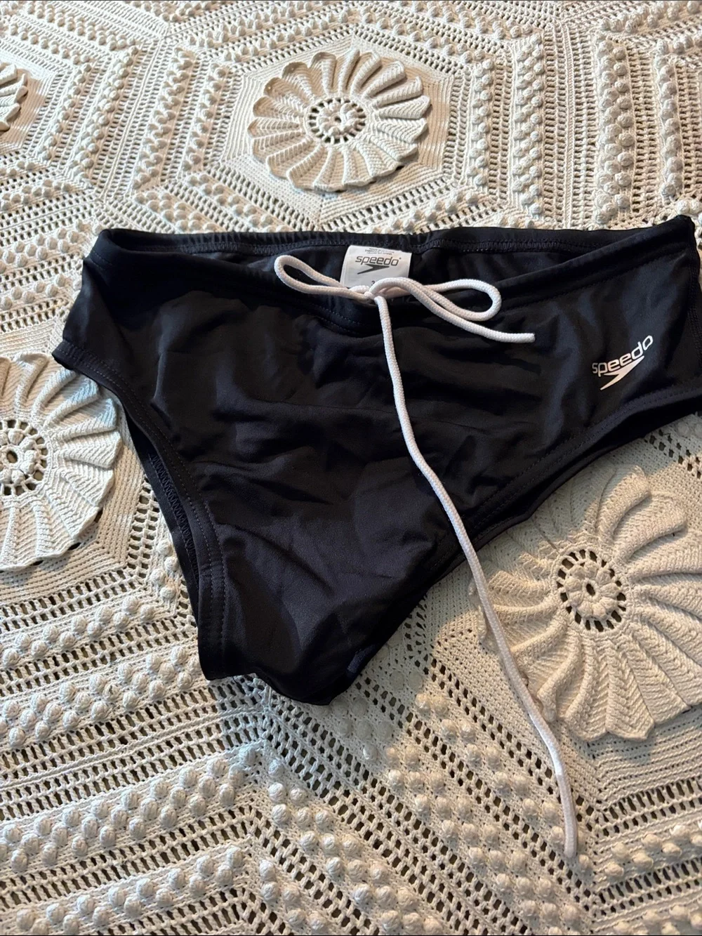 Speedo Black Swim Brief with White Drawstring